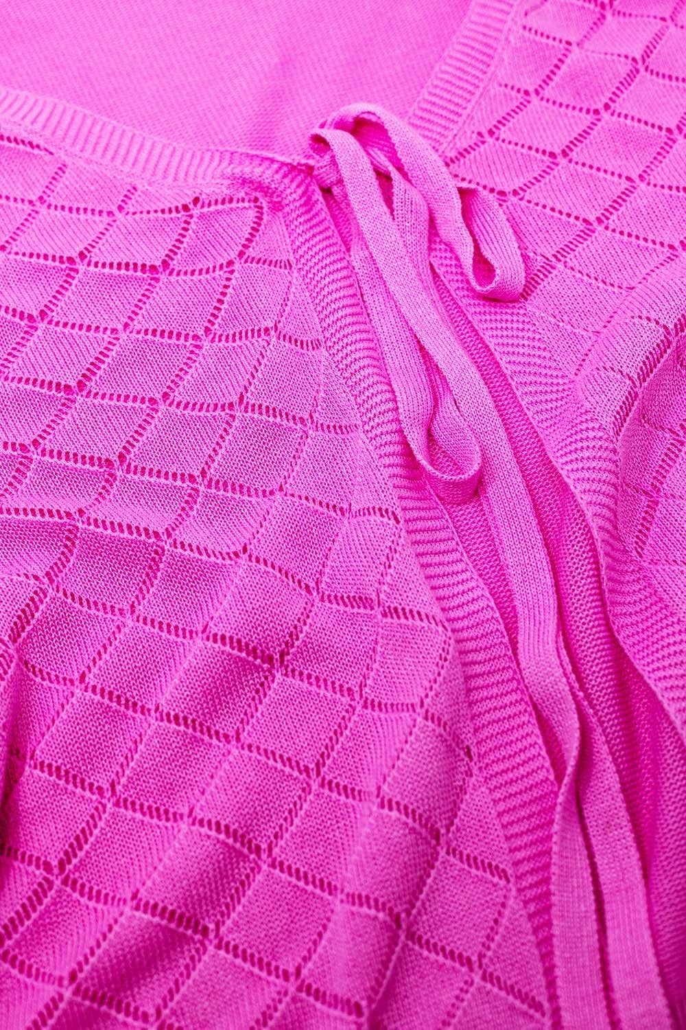 Q2 Pink Cardigan with Argyle Print and Tie Closing
