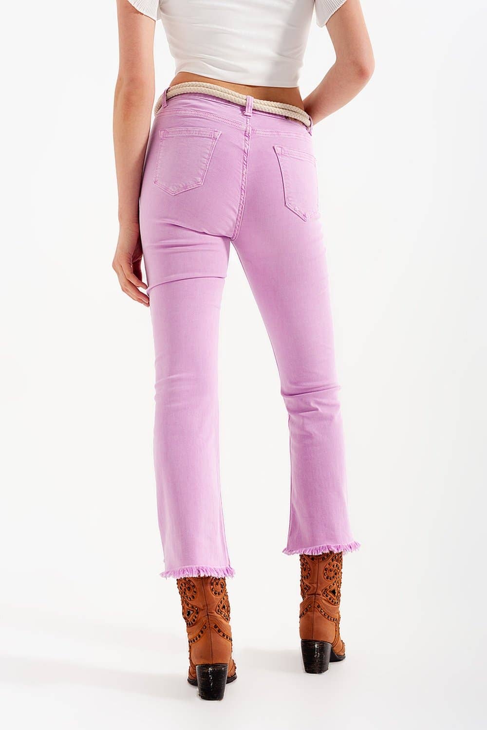 Q2 Straight Pants in pink with wide ankles