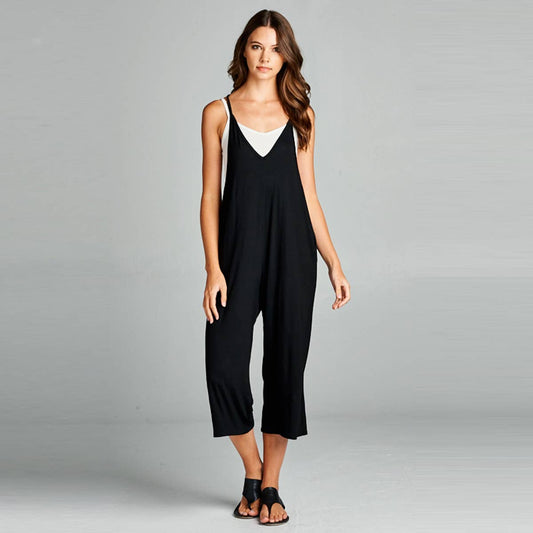 Love People Loose Fit V Neck Capri Jumpsuit