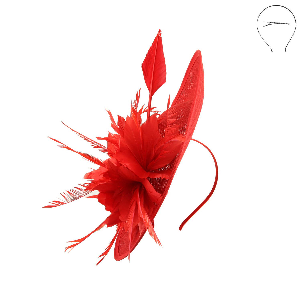 Sophia Flower & Feather Woven Disc Fascinator w/ Headband & Clip