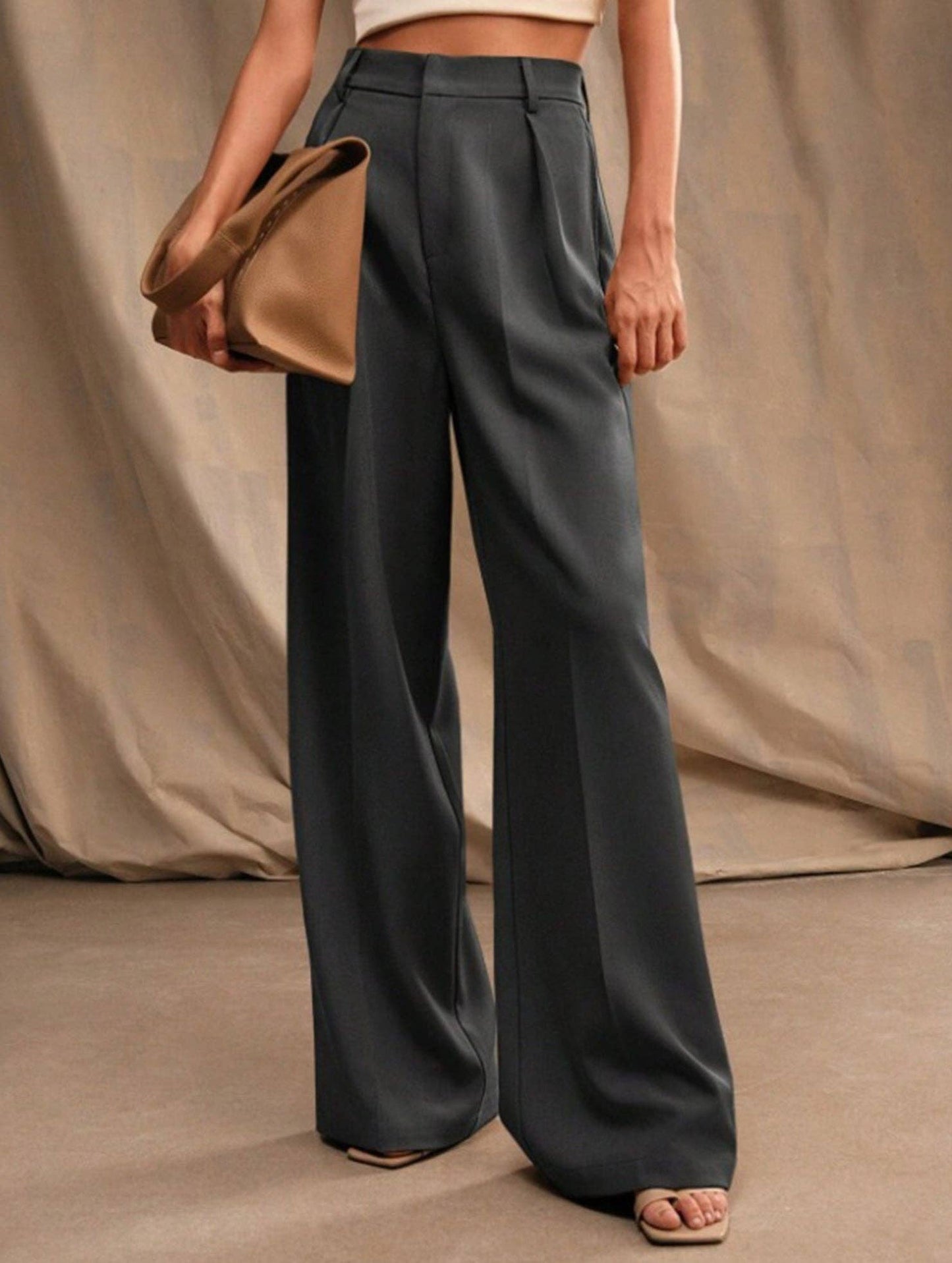 Lovene Casual loose high waist drape wide leg pants