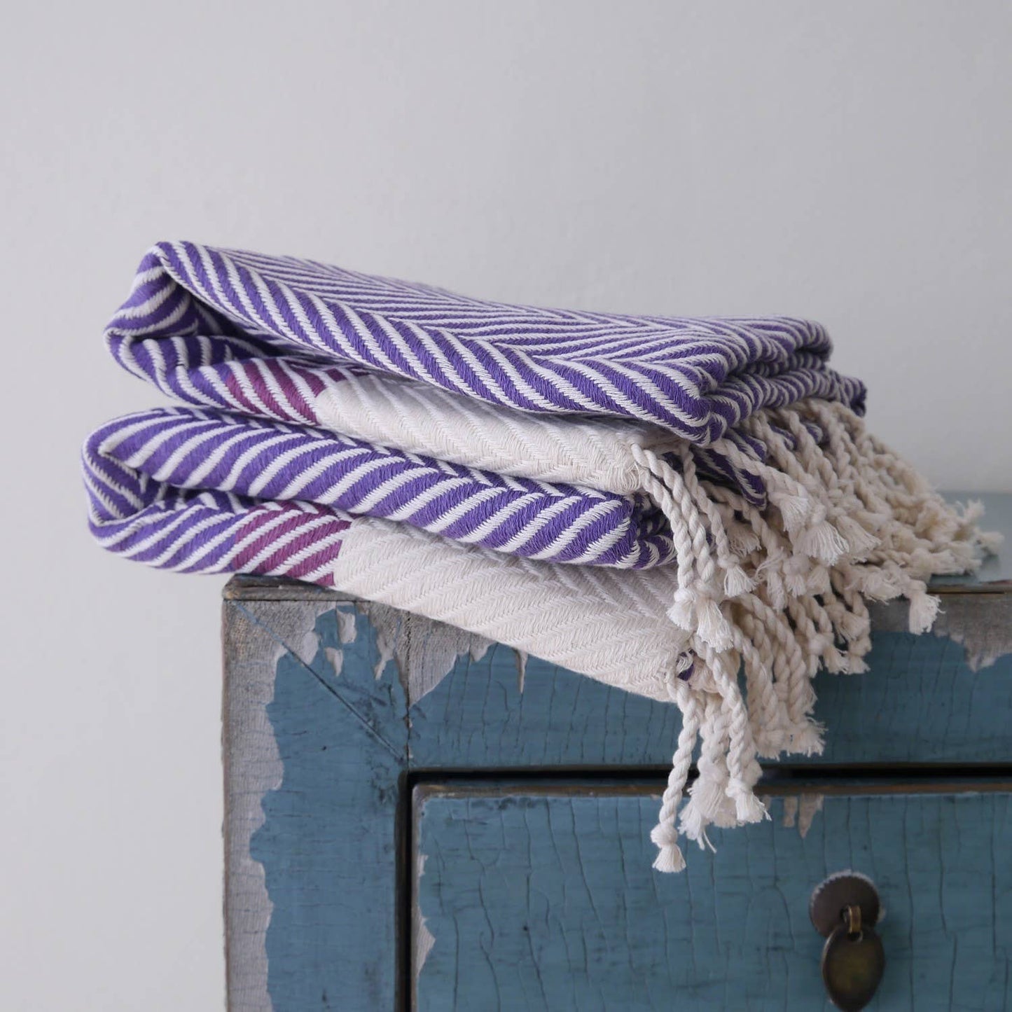 Herringbone two coloured handwoven cotton throw - purple