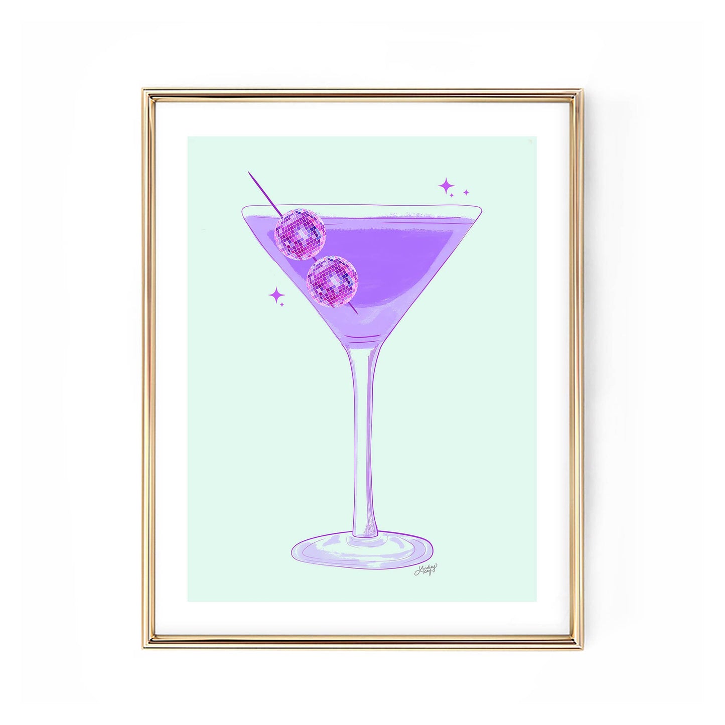 Lindsey Kay Disco Ball Martini Illustration - Framed Art Print