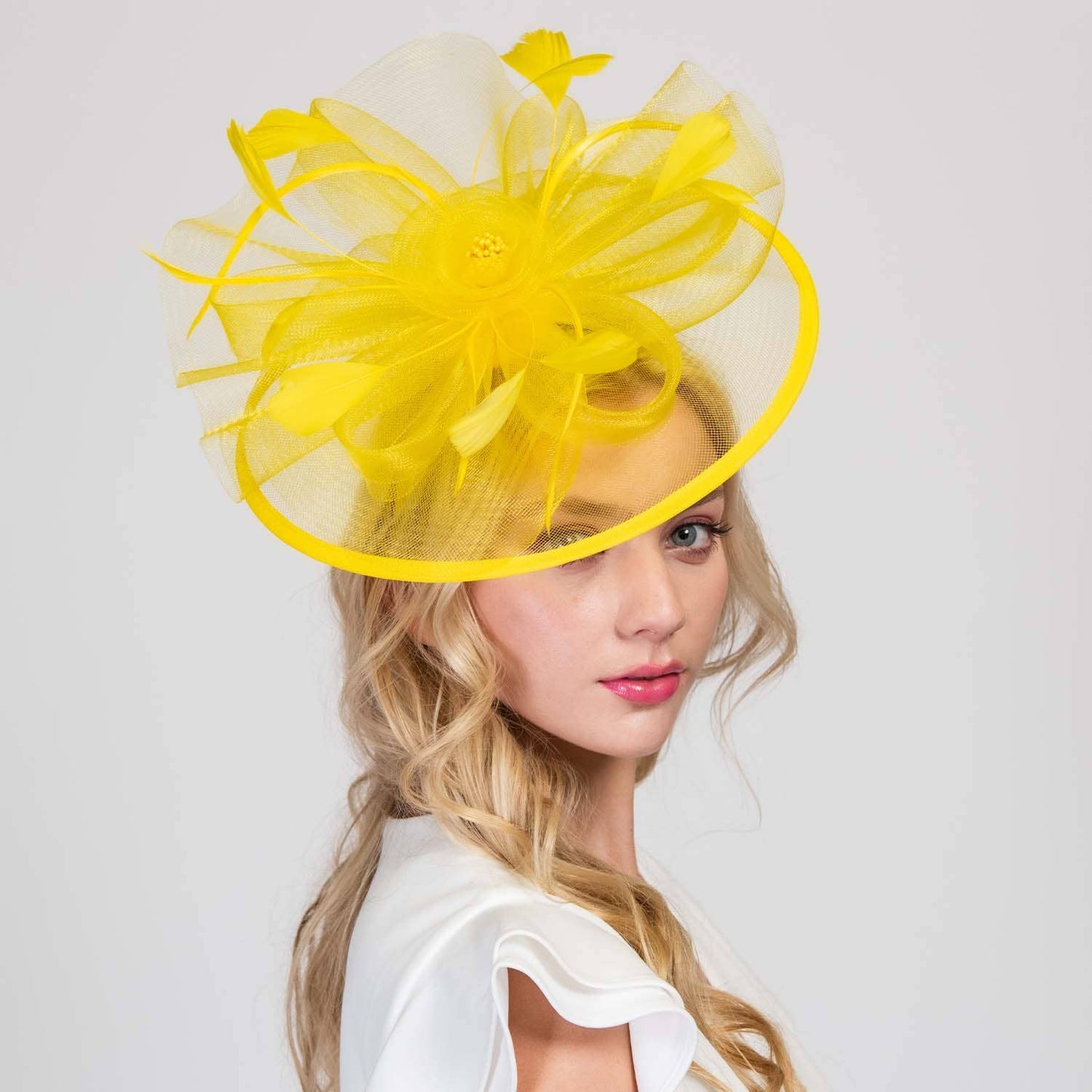 Sophia Floral Organza Mesh Ribbon Fascinator blue