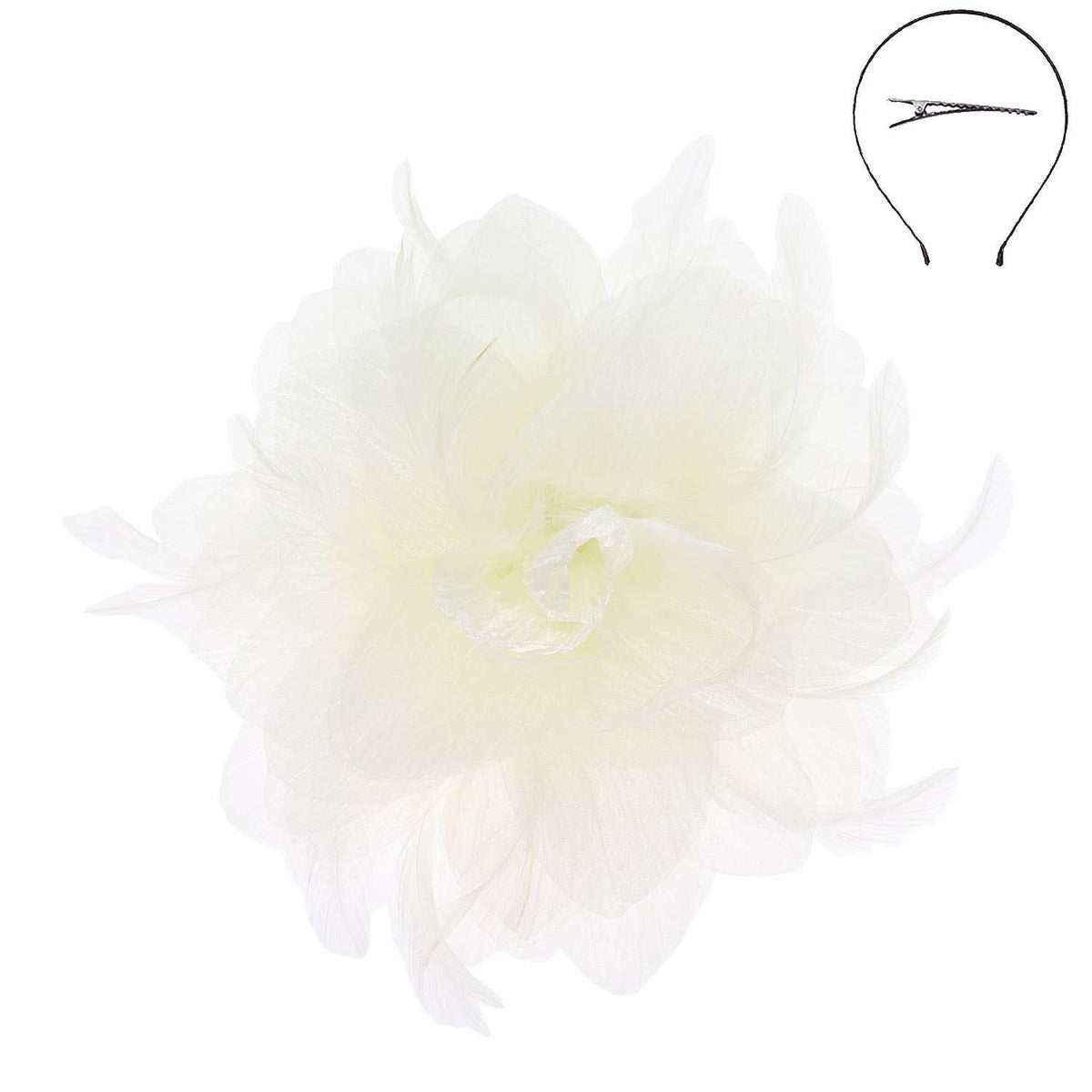 Sophia Feather Flower Fascinator With Headband And Clip