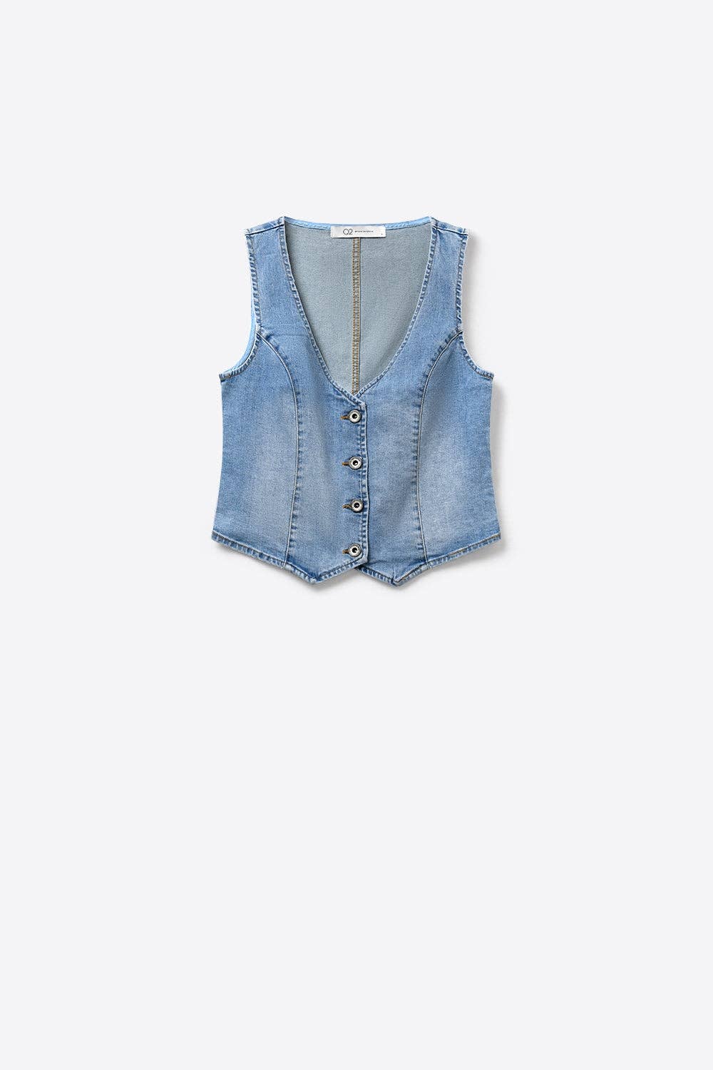Q2 Light Blue Denim Deep V Neck Denim Vest