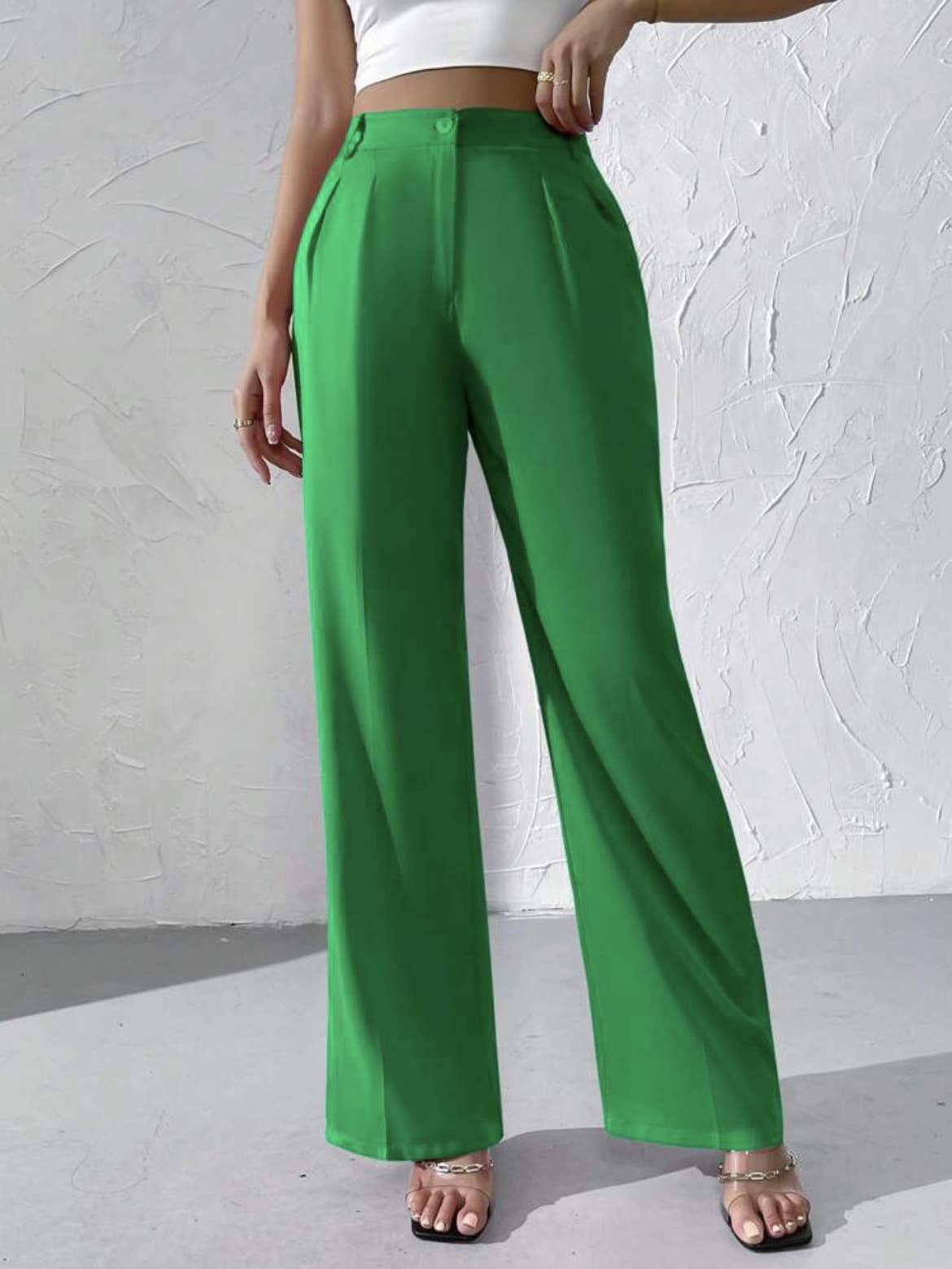 Doublju Elegant solid color dangling wide-leg suit pants