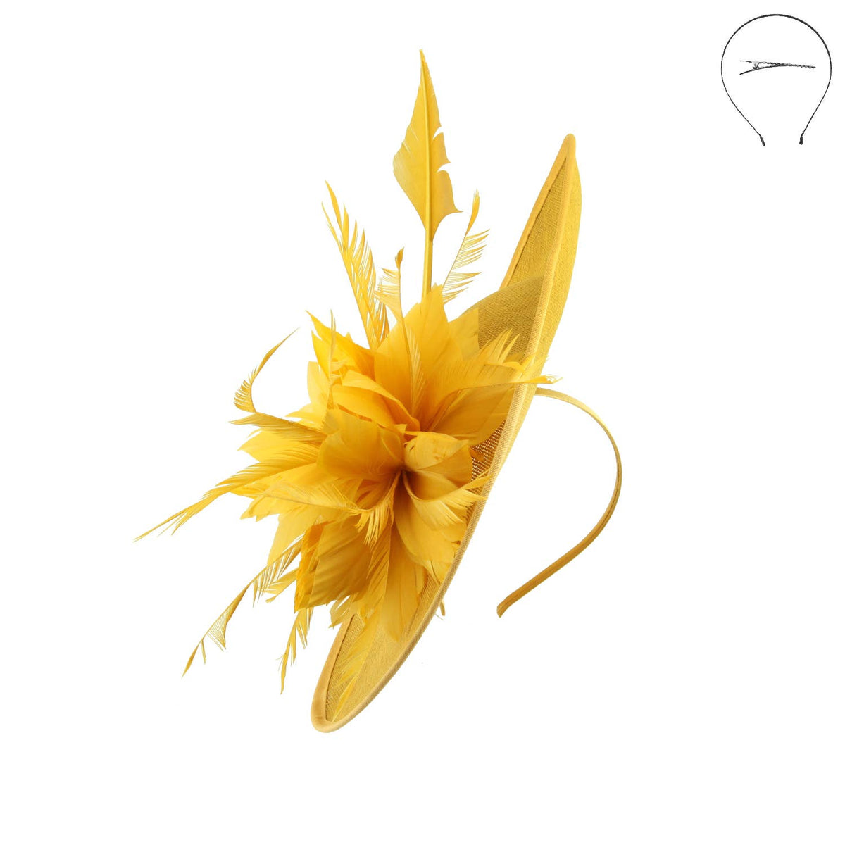 Sophia Flower & Feather Woven Disc Fascinator w/ Headband & Clip