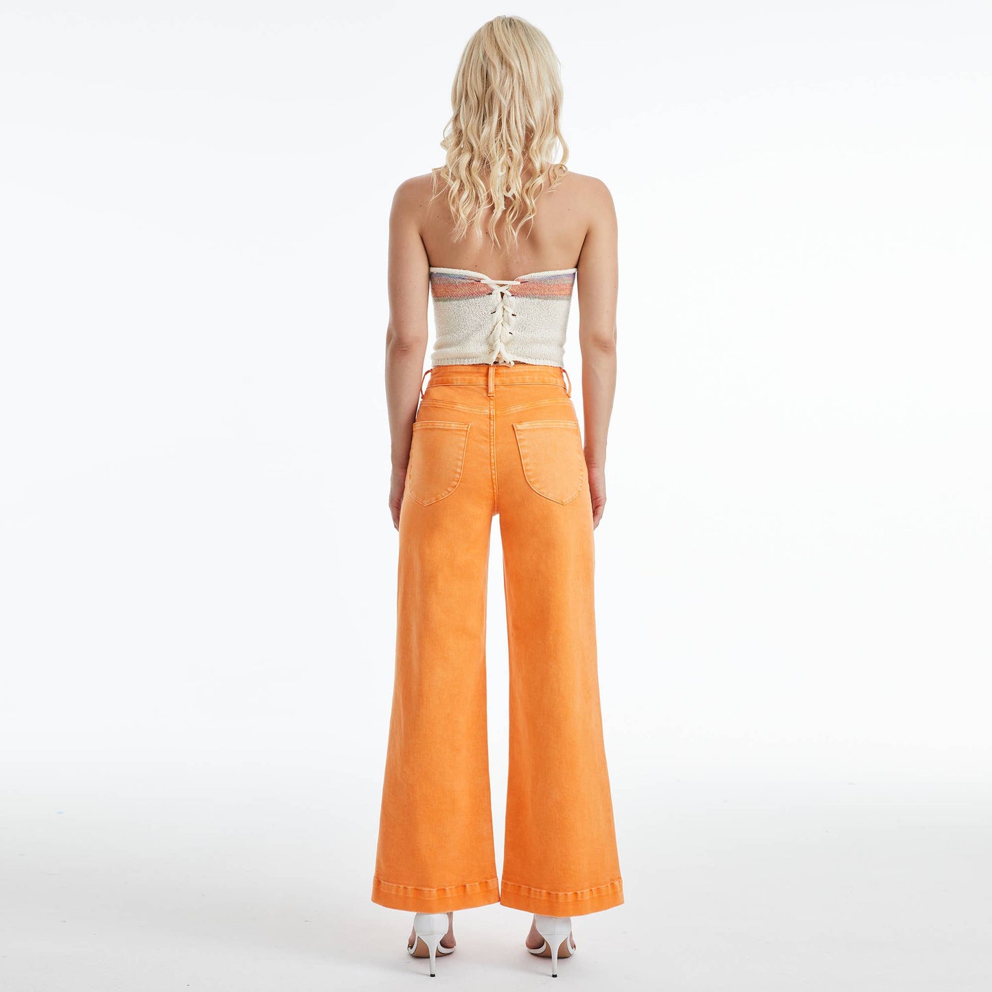 BAYEAS High Rise Raw Hem Wide Leg Orange