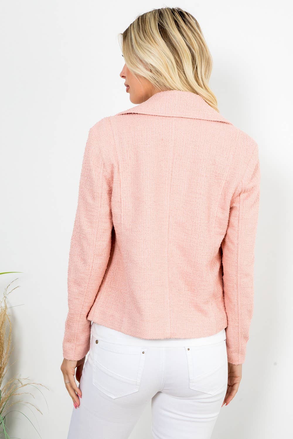 Solid Boucle Long Sleeve Moto Jacket