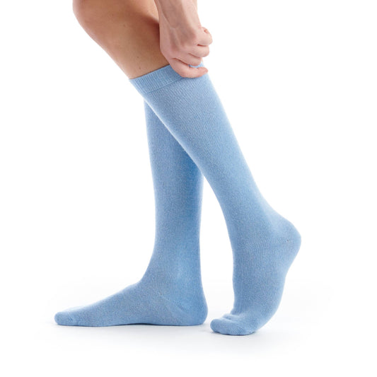 Blue Cashmere Plain Knee Socks