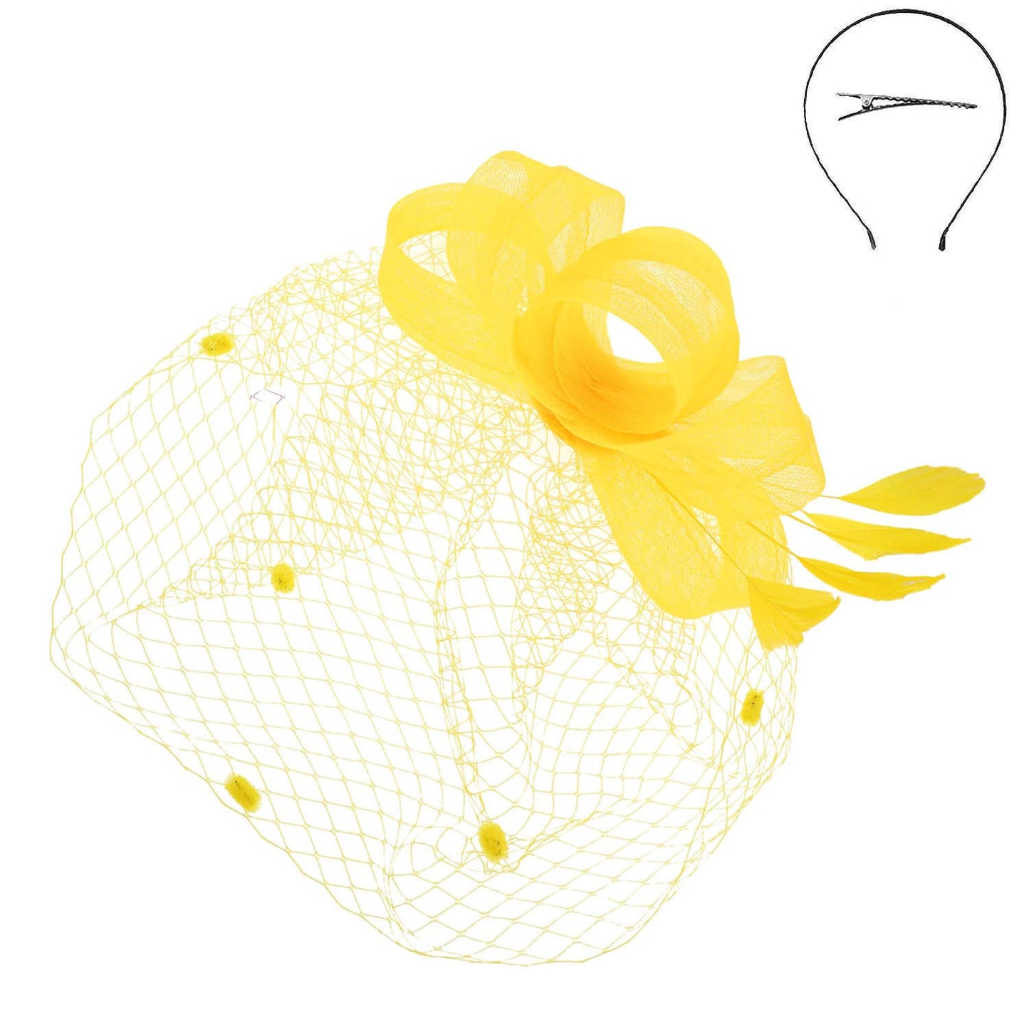 Sophia Fashion Fascinator with Mesh and Feather Clip
