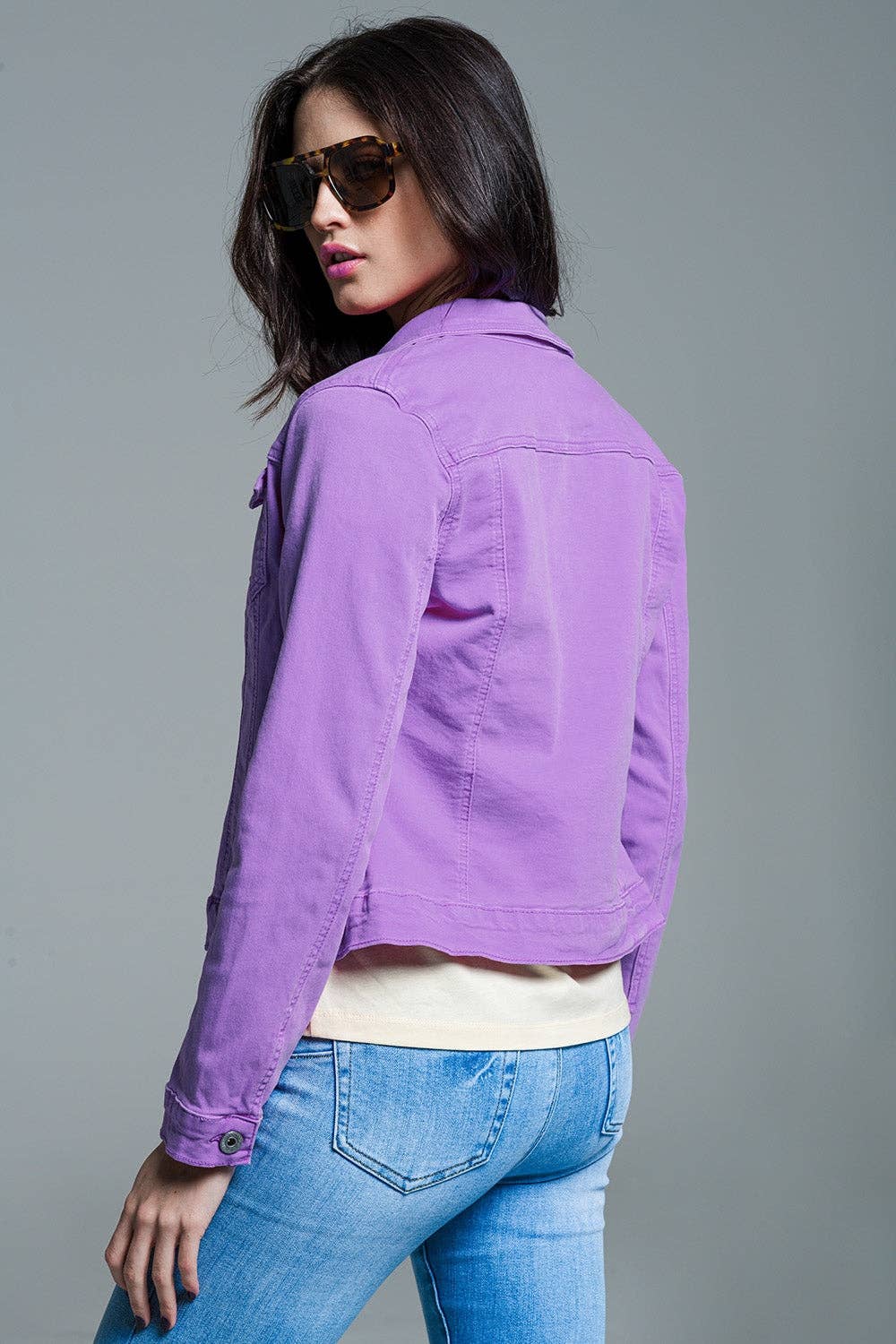 Q2 Slim denim trucker jacket in Lilac