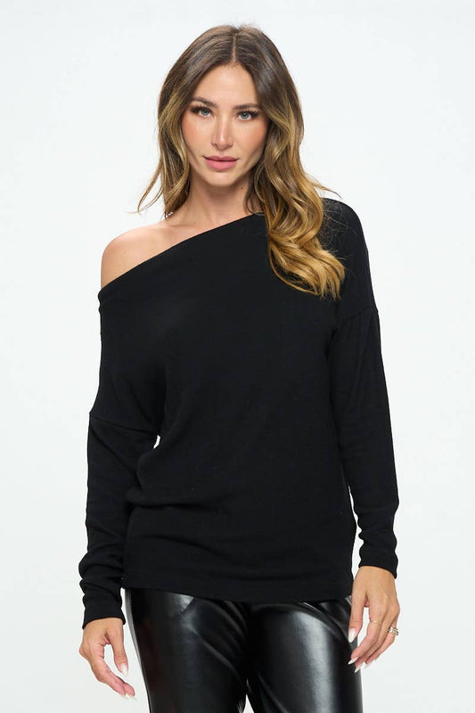 Renee C Made in USA Brushed Knit Off the Shoulder Top