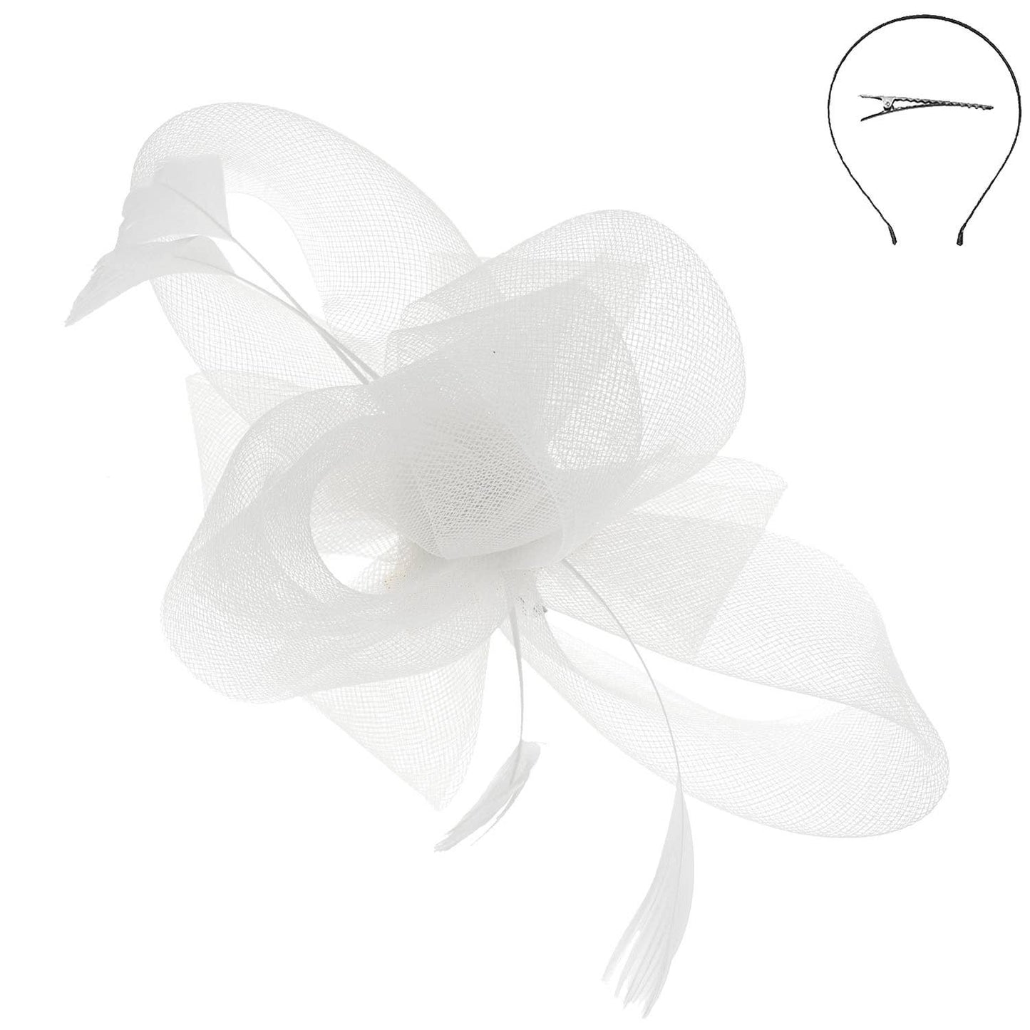 Sophia Large Organza Bow w/ Feathers Fascinator Headband