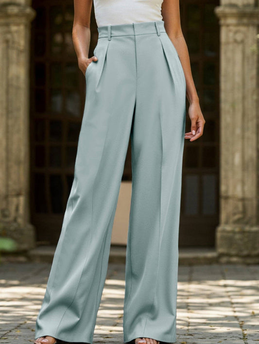 Lovene Casual loose high waist drape wide leg pants