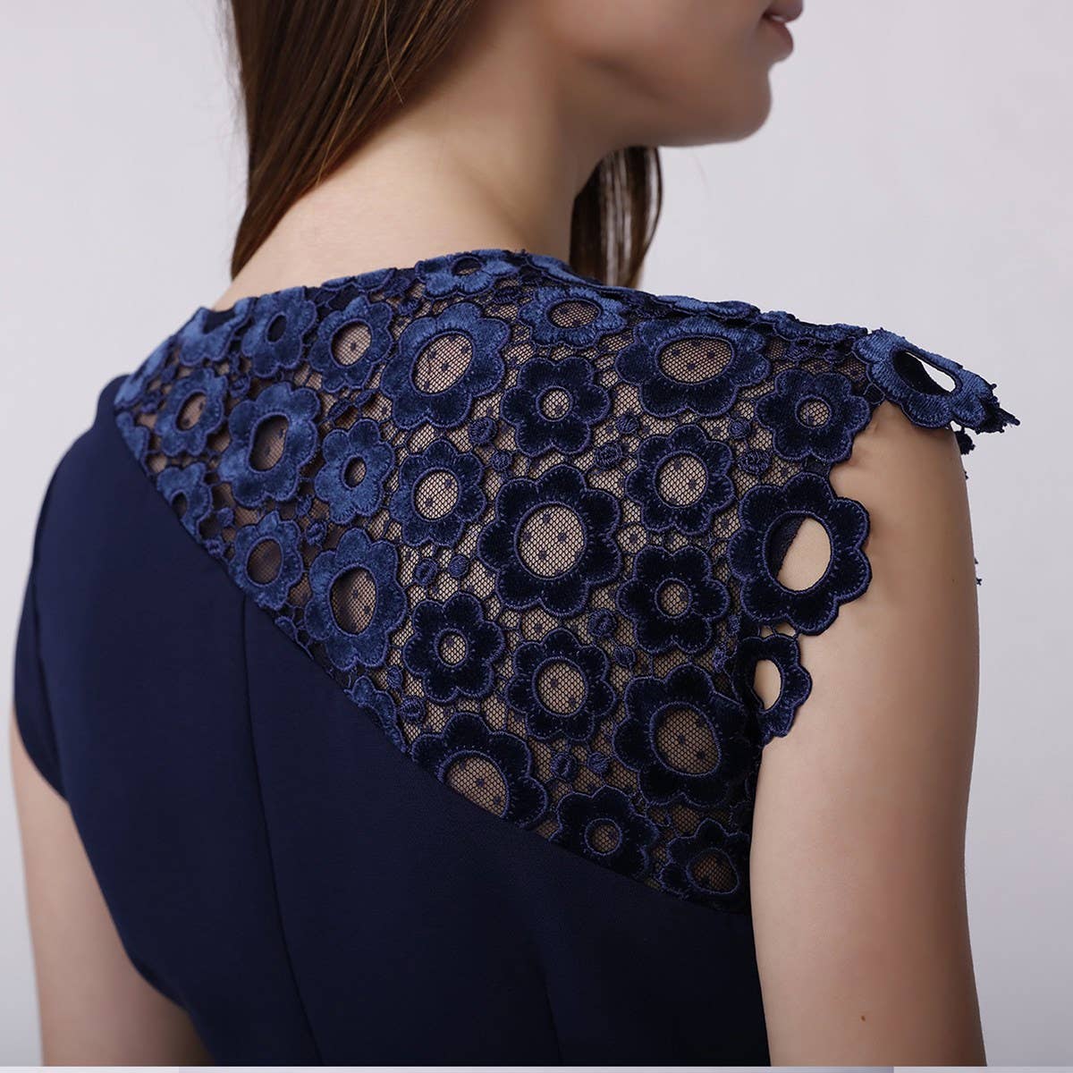 Smart Fitted dress with velvet lace chiffon