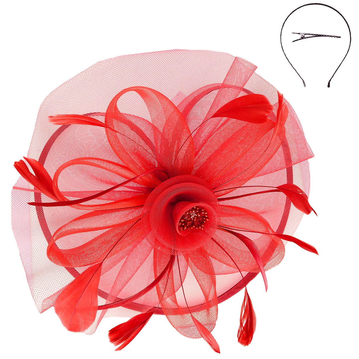 Sophia Floral Organza Mesh Ribbon Fascinator blue