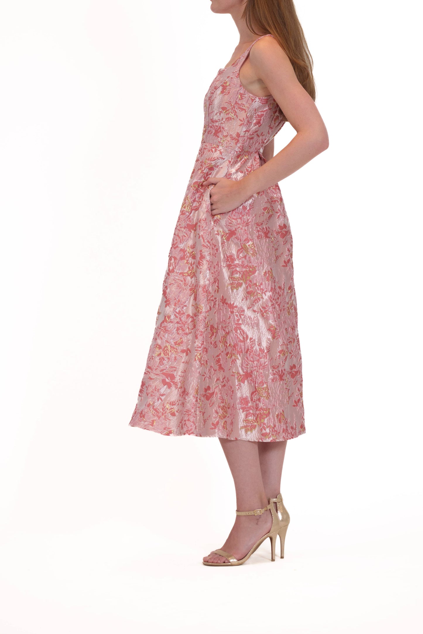 SLEEVELESS JACQUARD EVENING DRESS