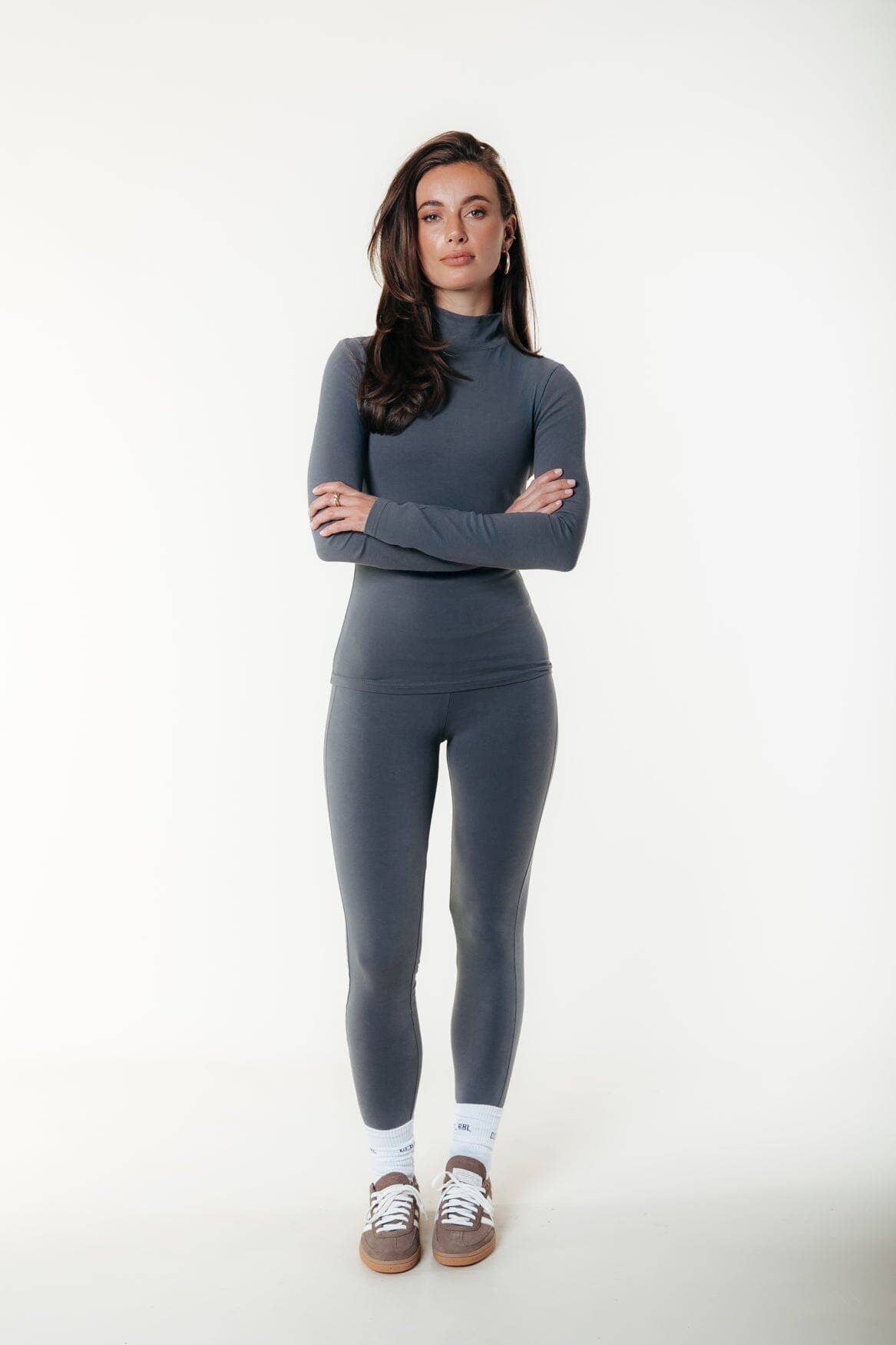 Colourful Rebel Uni Fitted Turtleneck Top | Dark grey