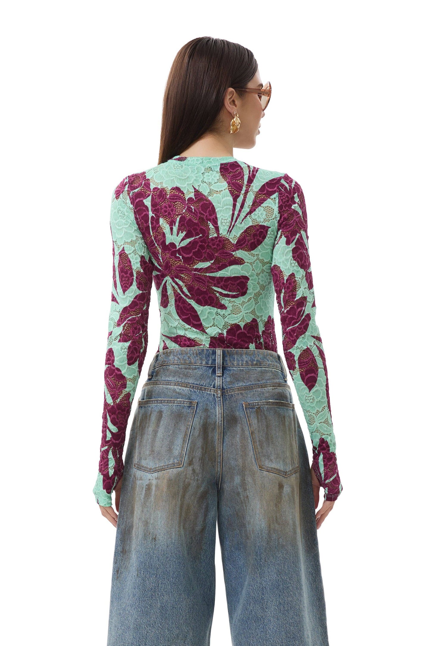 Afrm Kaylee Lace Top - Aqua Tropical
