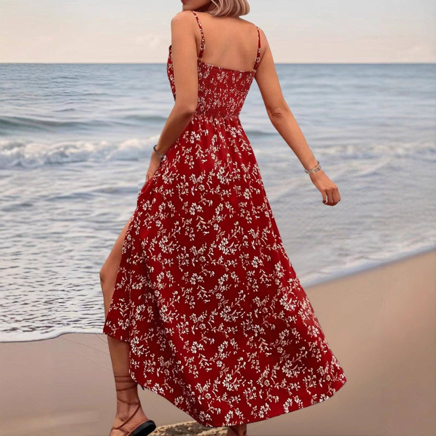 Lovesoft Women’s Floral Cami Maxi Dress Lace Waist Slit