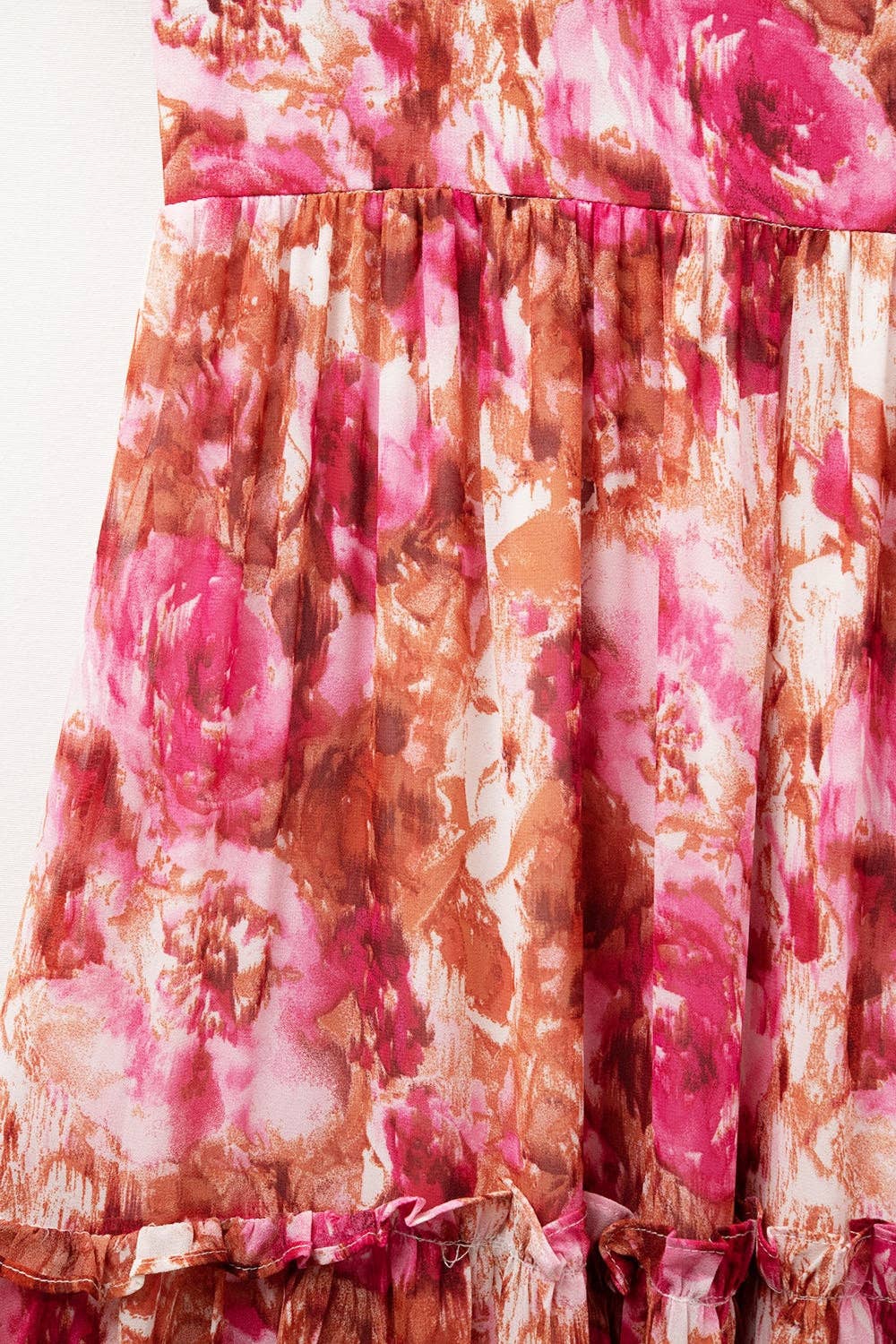 q2 Maxi Tiered Romantic Dress With chiffon Floral Print In Pink