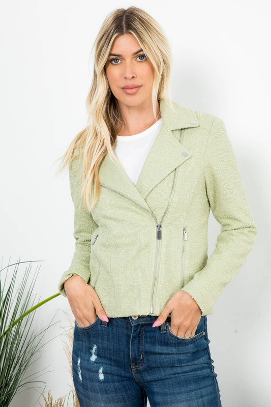 Stoosh Solid Boucle Long Sleeve Moto Jacket