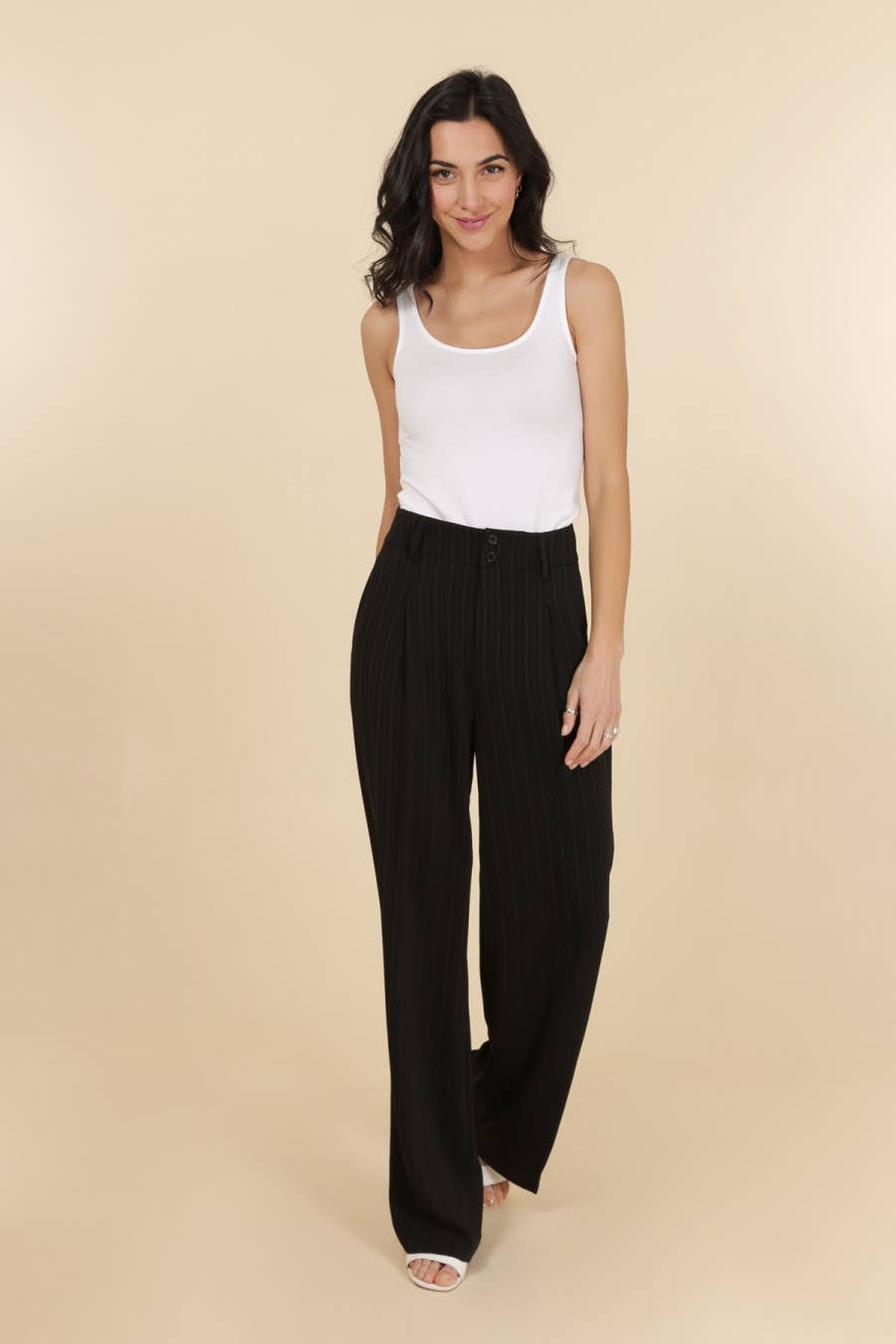 Attentif Striped Plain Wide-Leg Pants