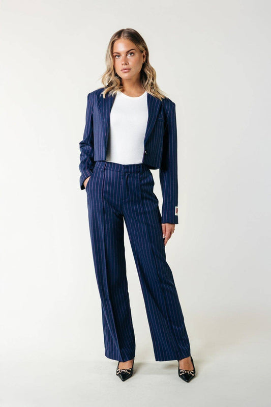 Colourful Rus Pinstripe Straight Pants | Dark blue