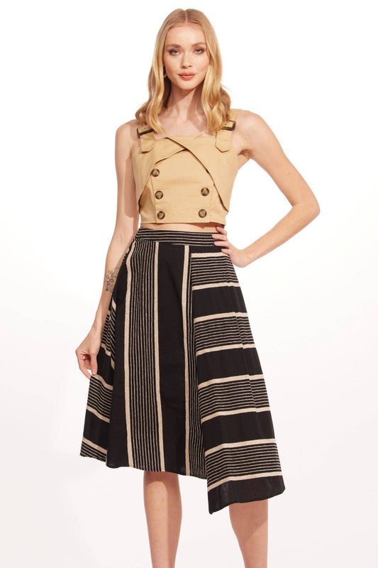 Eva Black and Taupe Stripe Midi Skirt