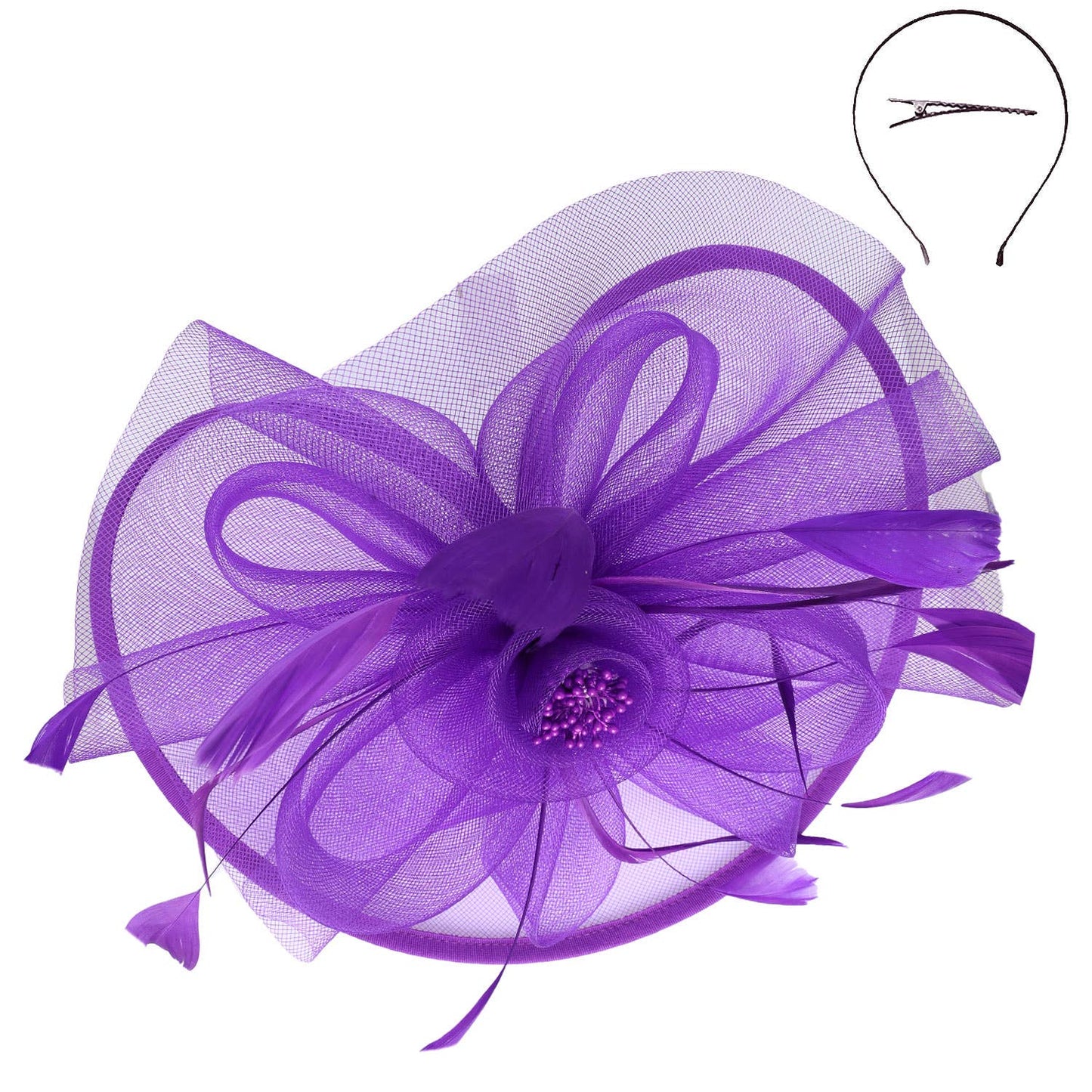 Sophia Floral Organza Mesh Ribbon Fascinator blue