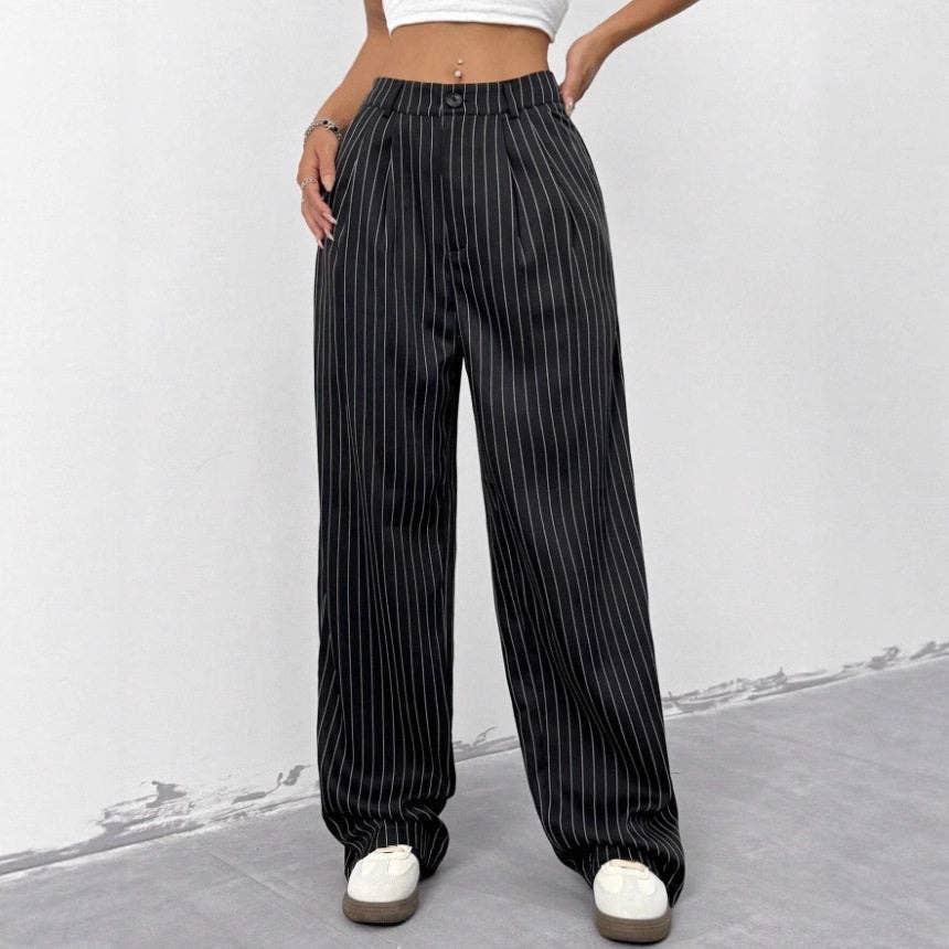 Blue Striped Wide Leg Pants For Casual And Commute Wear