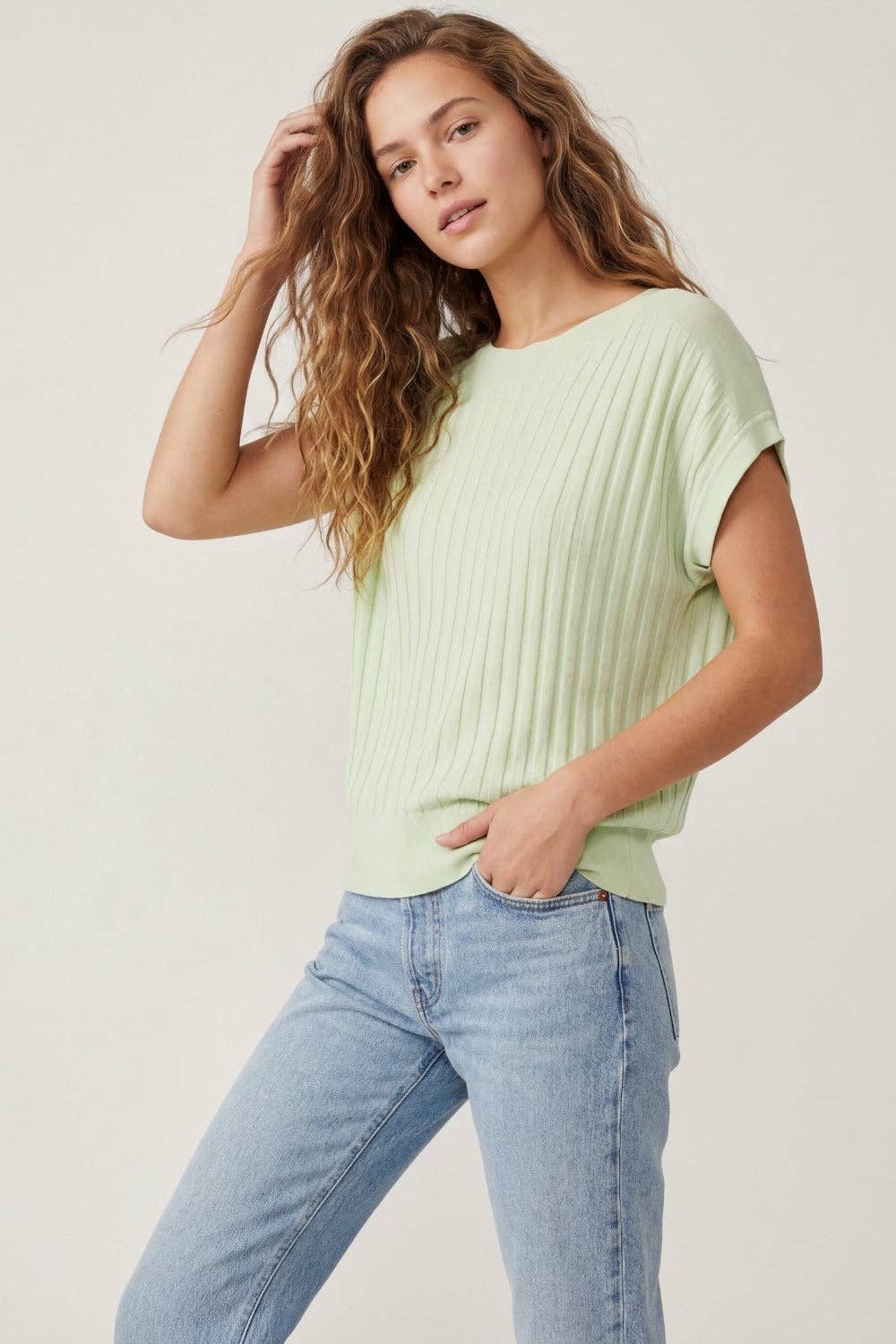 Q2 Ribbed Knit Relaxed Fit sweater in mint green