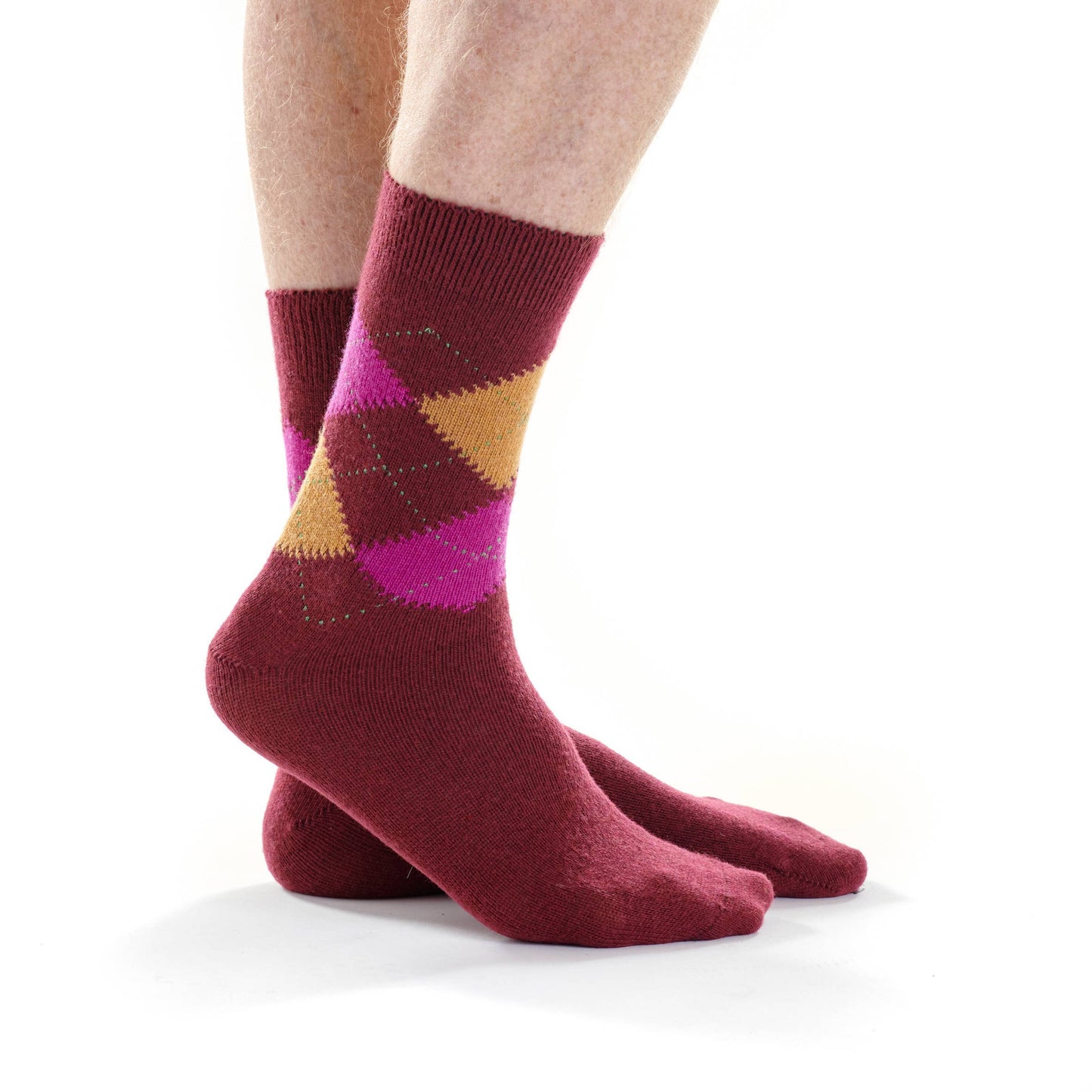 Burgundy Cashmere Intarsia Crew Socks