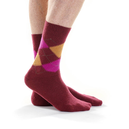 Burgundy Cashmere Intarsia Crew Socks