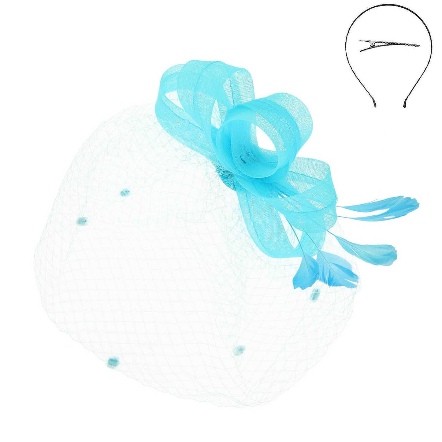 Sophia Fashion Fascinator with Mesh and Feather Clip