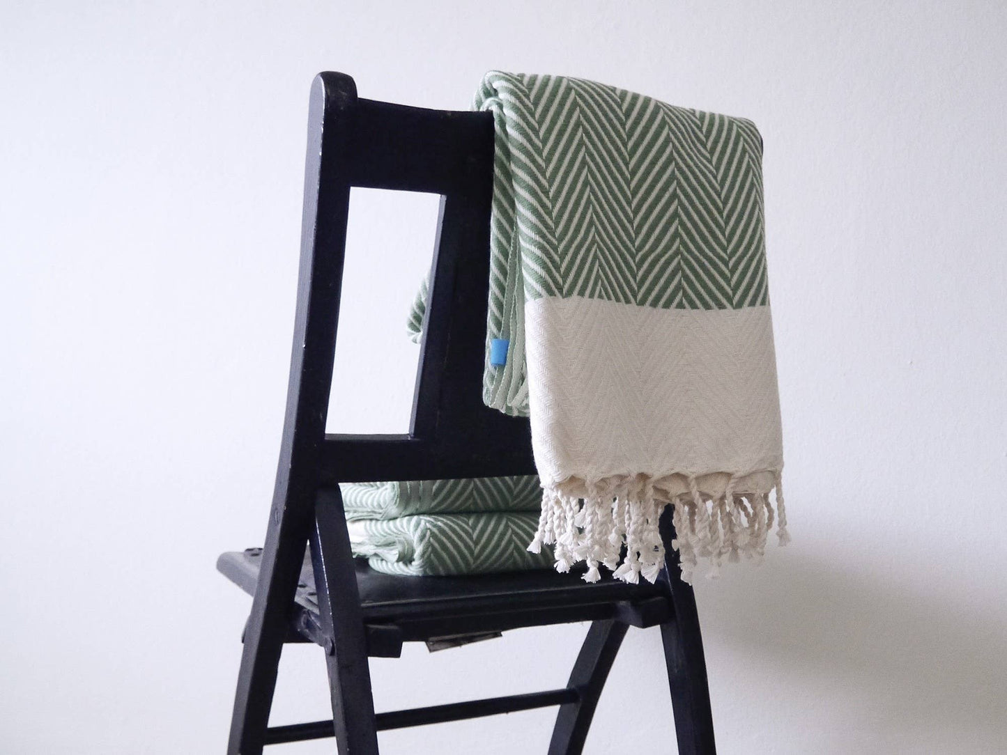 HERRINGBONE  Handwoven Cotton Throw Blanket - Green