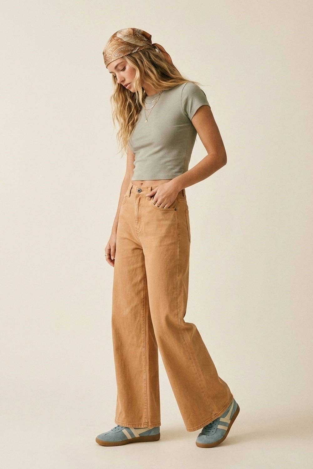 Q2 Orange Wide-Leg Pants with lightweight Twill