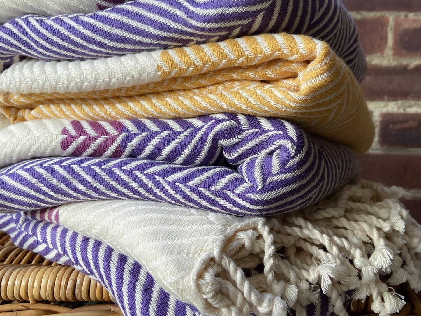 Herringbone two coloured handwoven cotton throw - purple