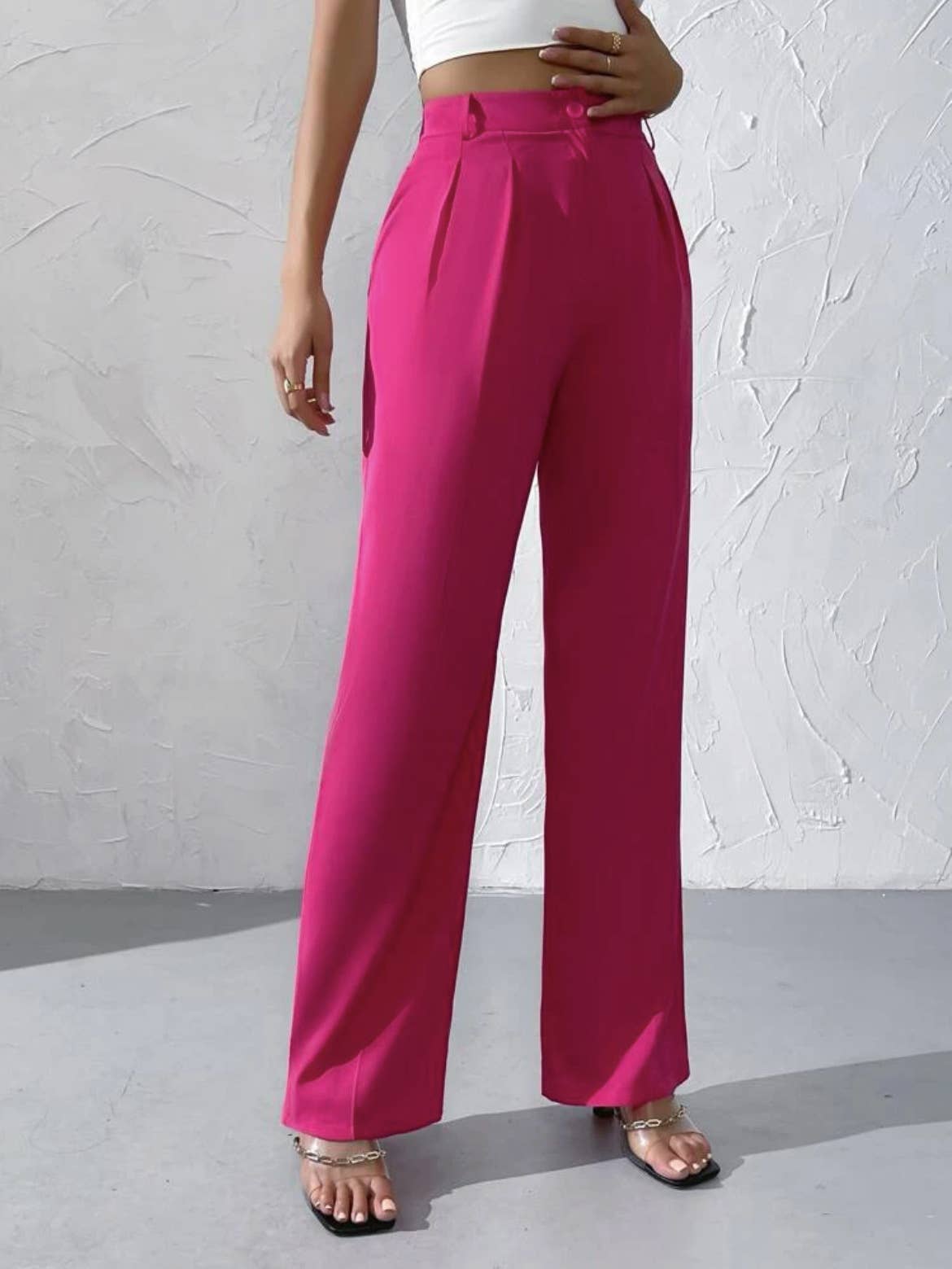 Doublju Elegant solid color dangling wide-leg suit pants