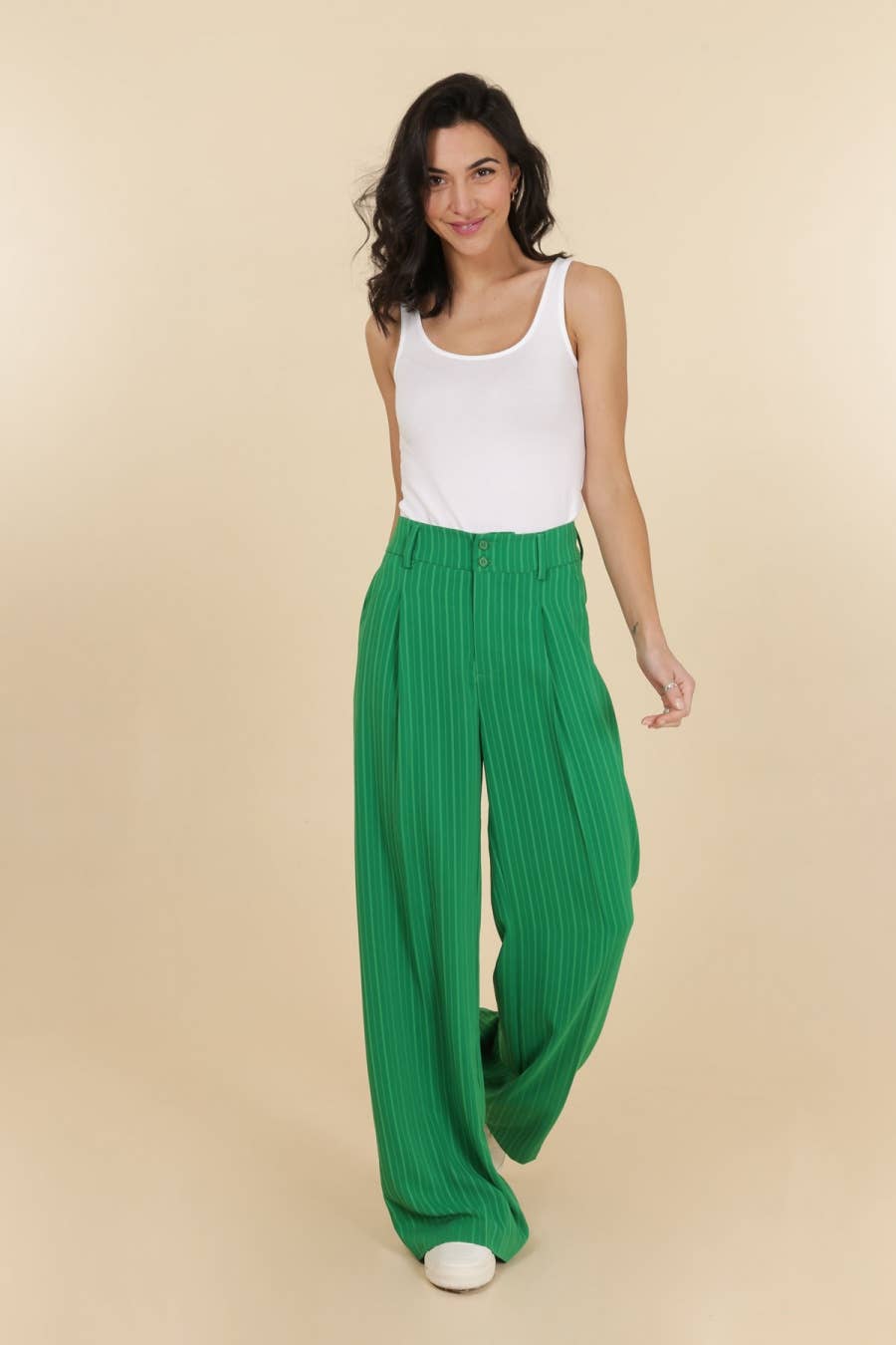 Attentif Striped Plain Wide-Leg Pants