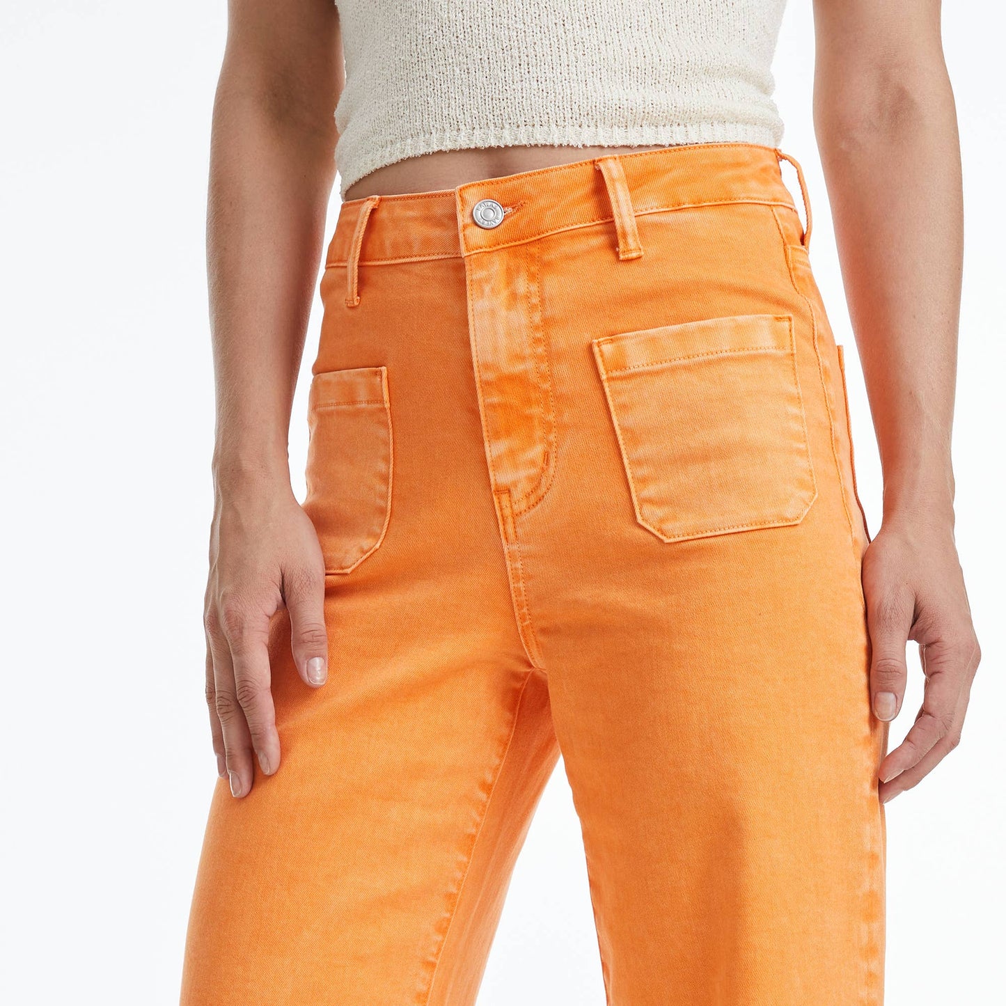 BAYEAS High Rise Raw Hem Wide Leg Orange