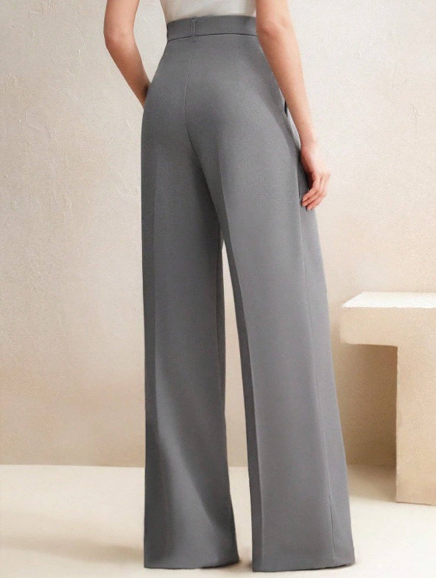 Lovene Casual loose high waist drape wide leg pants