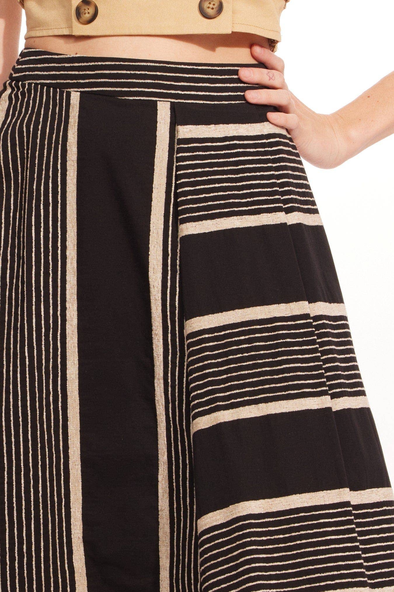 Eva Black and Taupe Stripe Midi Skirt
