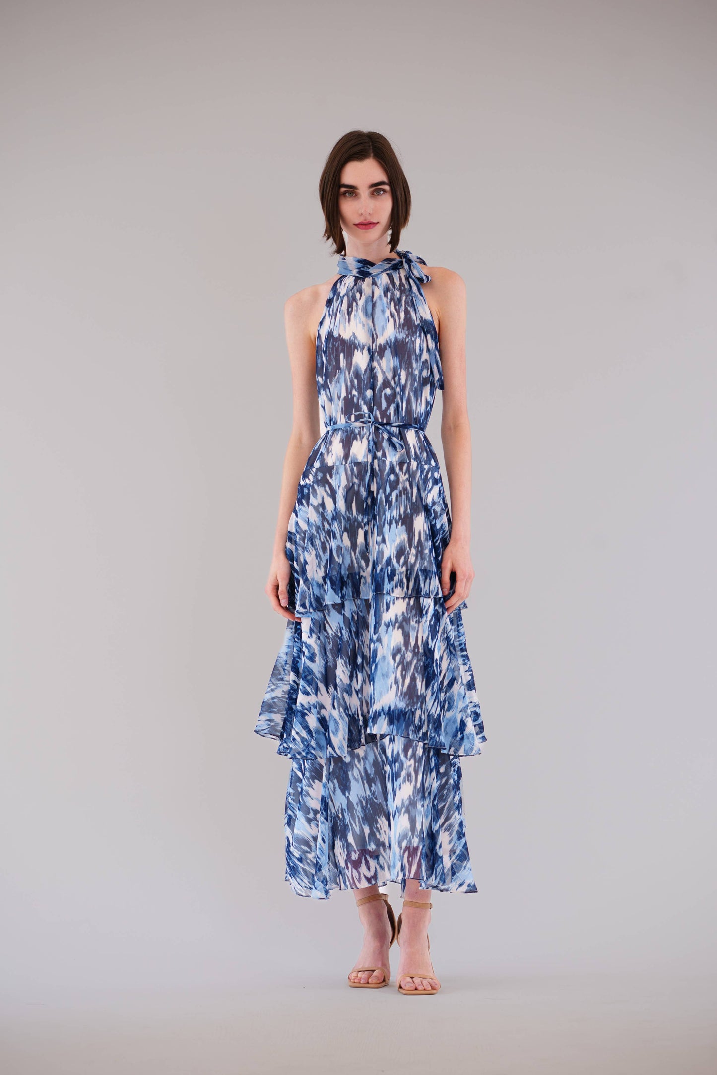 Julia Jordan LONG TRIPLE TIER DRESS WITH TIE NECK