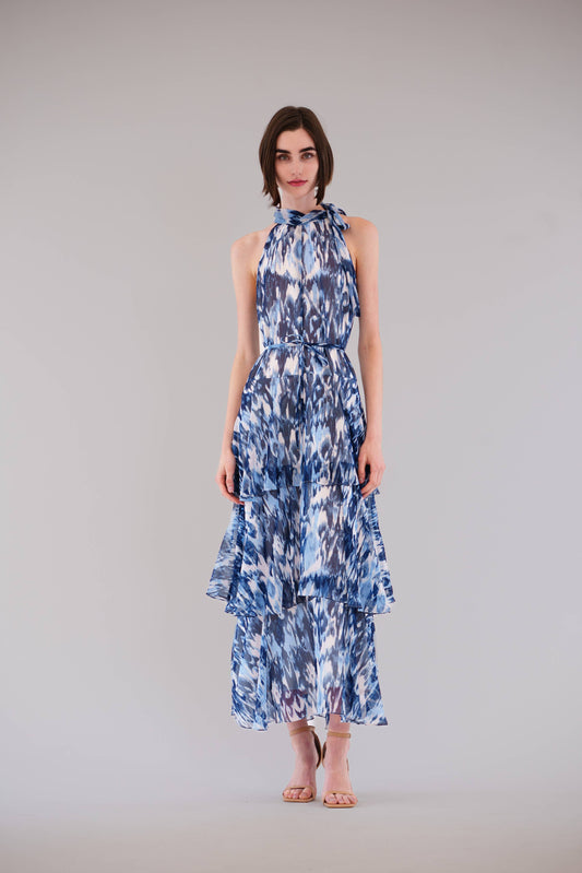 Julia Jordan LONG TRIPLE TIER DRESS WITH TIE NECK