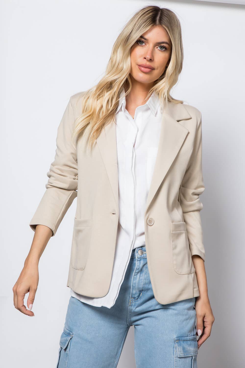 Ponte One Button Front /w Patch Pocket Blazer