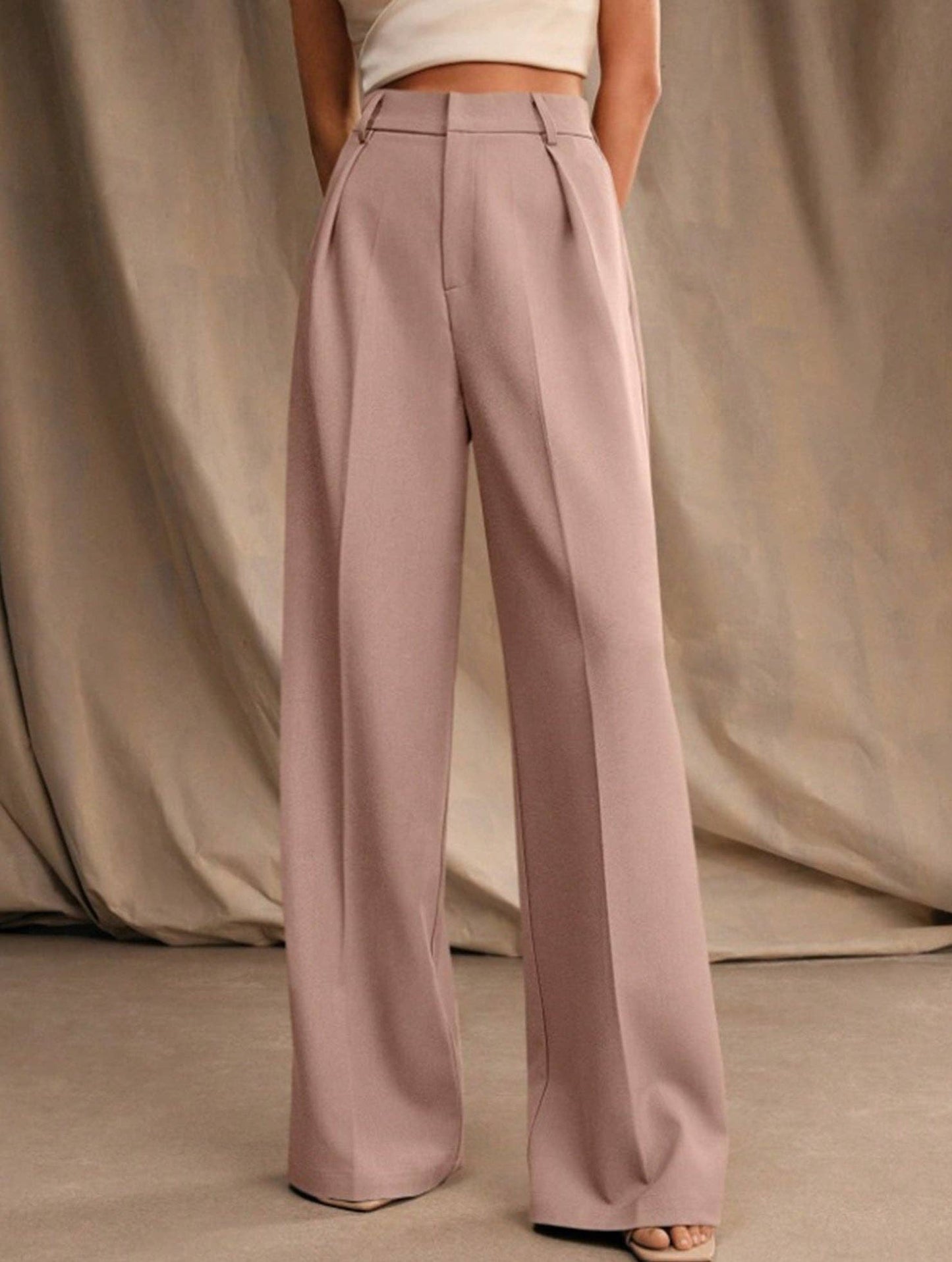 Lovene Casual loose high waist drape wide leg pants