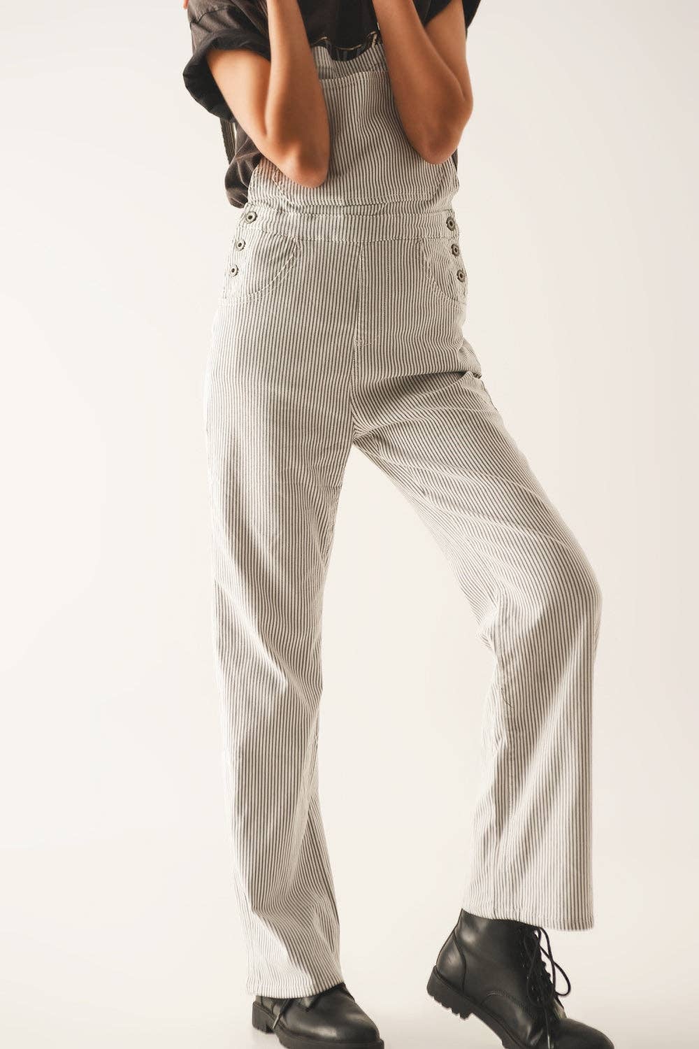 Q2 Salopette jumpsuit in grey stripes